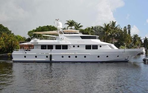 white workboat yacht side view